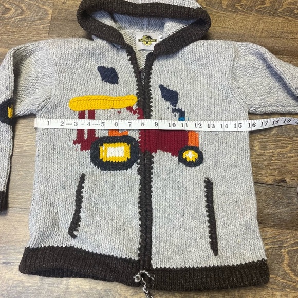 Earth Ragz Hooded Full Zip Train Wool Blend Sweater Boys Size Youth XL Hand Knit - Picture 2 of 10